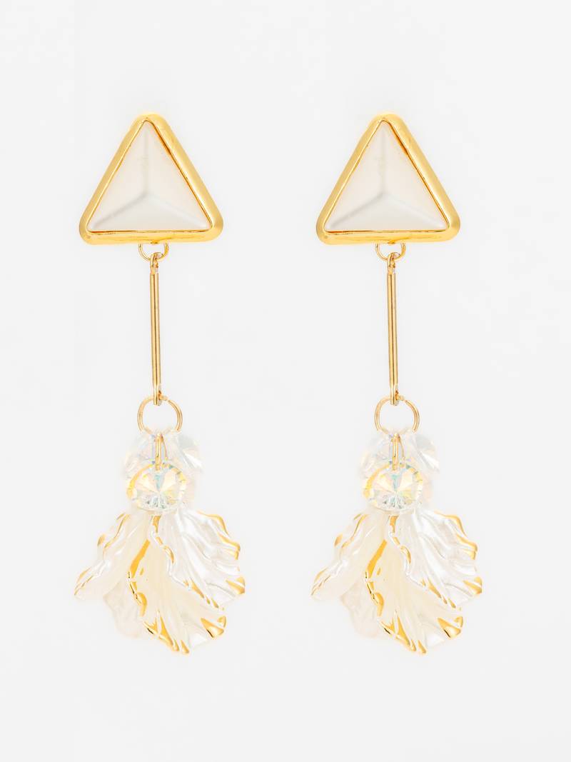 triangle stud leaf drop earrings