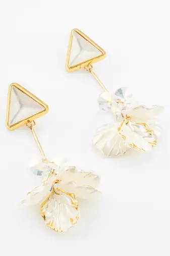 triangle stud leaf drop earrings