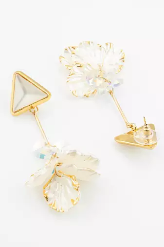 triangle stud leaf drop earrings