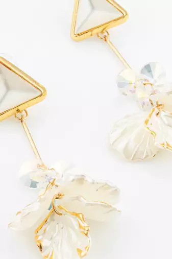 triangle stud leaf drop earrings