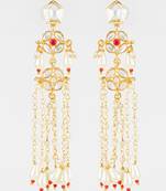 gold plated traditional kundan & pearl long chain earrings for women & girls