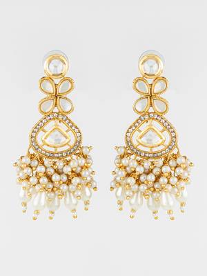 traditional kundan pearl cluster gold plated statement earrings for women and girls 1