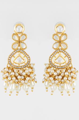 traditional kundan pearl cluster gold plated statement earrings for women and girls