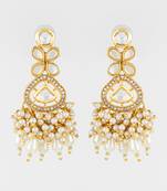 traditional kundan pearl cluster gold plated statement earrings for women and girls
