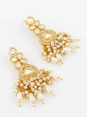 traditional kundan pearl cluster gold plated statement earrings for women and girls 2
