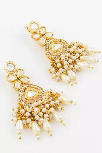 traditional kundan pearl cluster gold plated statement earrings for women and girls