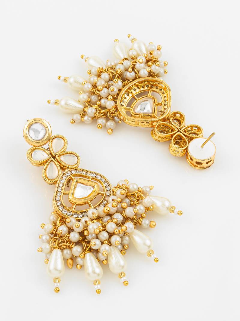 traditional kundan pearl cluster gold plated statement earrings for women and girls