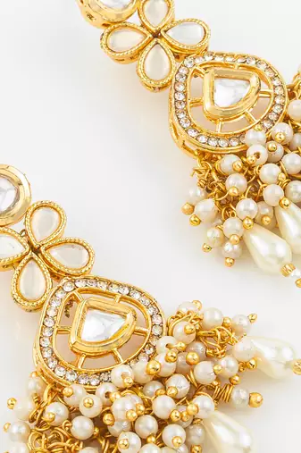 traditional kundan pearl cluster gold plated statement earrings for women and girls