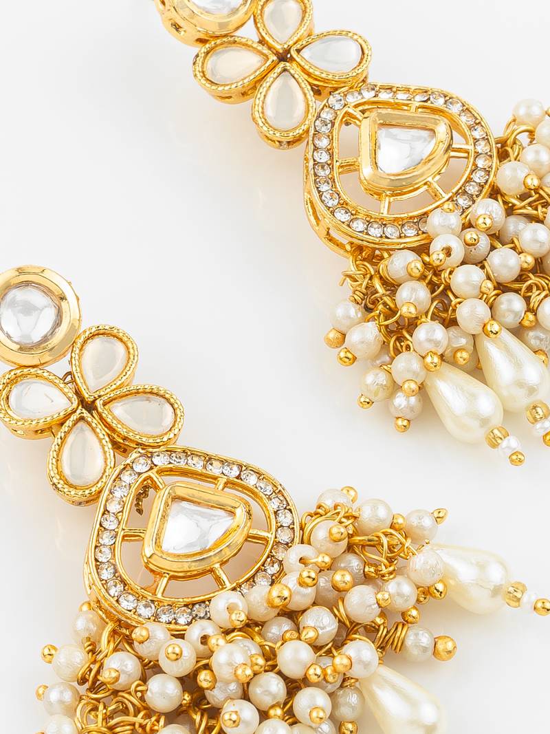 traditional kundan pearl cluster gold plated statement earrings for women and girls