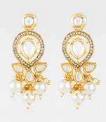 gold plated kundan & pearl cluster drop earrings for women and girls