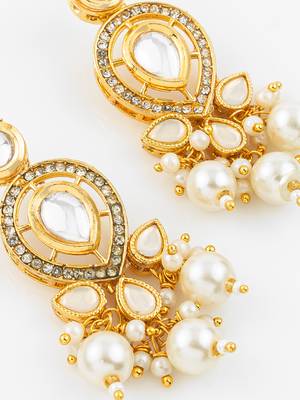 gold plated kundan & pearl cluster drop earrings for women and girls 4