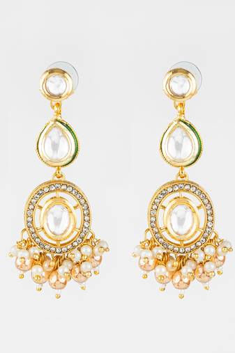 gold plated kundan pearl beaded traditional earrings for women & girls