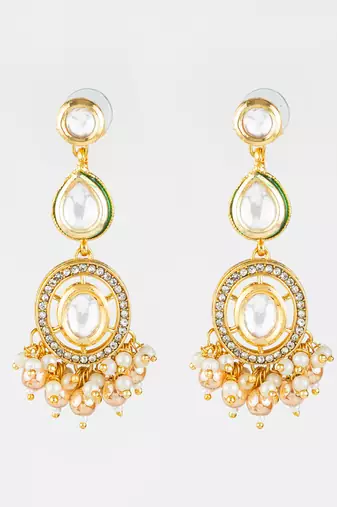 gold plated kundan pearl beaded traditional earrings for women & girls