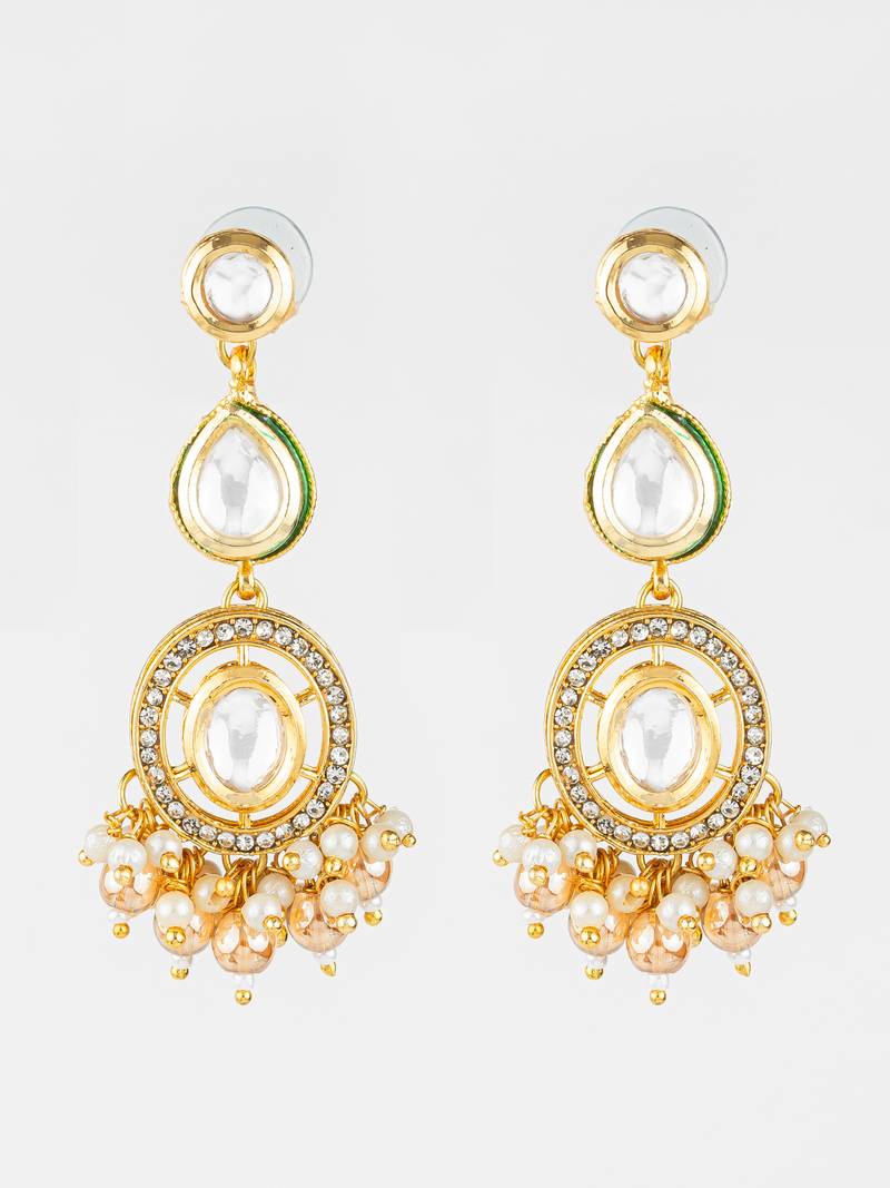 gold plated kundan pearl beaded traditional earrings for women & girls