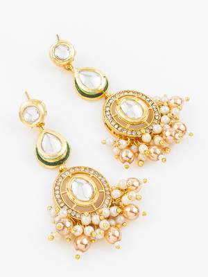 gold plated kundan pearl beaded traditional earrings for women & girls 2