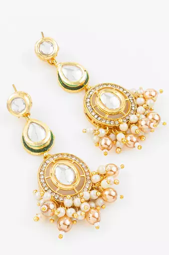gold plated kundan pearl beaded traditional earrings for women & girls