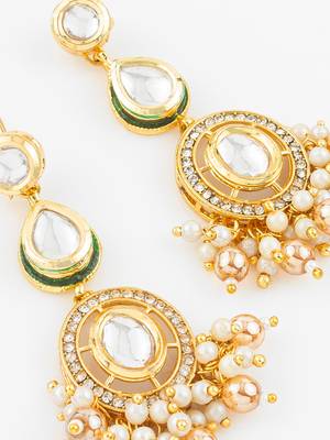 gold plated kundan pearl beaded traditional earrings for women & girls 4