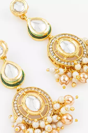 gold plated kundan pearl beaded traditional earrings for women & girls