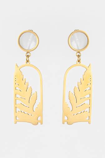 gold plated matte leaf cutout statement earrings