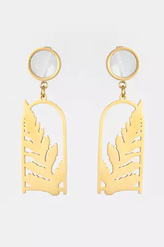 gold plated matte leaf cutout statement earrings