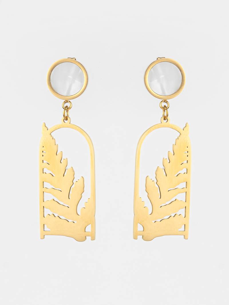 gold plated matte leaf cutout statement earrings