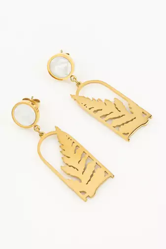 gold plated matte leaf cutout statement earrings