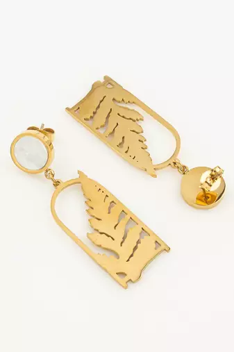 gold plated matte leaf cutout statement earrings