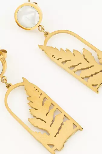 gold plated matte leaf cutout statement earrings