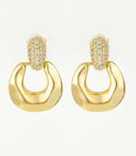 gold plated glossy dome hoop earrings with american diamond studded top