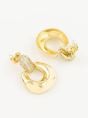 gold plated glossy dome hoop earrings with american diamond studded top 3