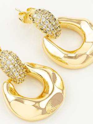 gold plated glossy dome hoop earrings with american diamond studded top 4