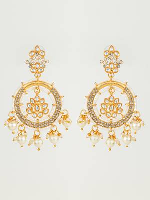 gold plated kundan and pearl dangler earrings for women & girls 2