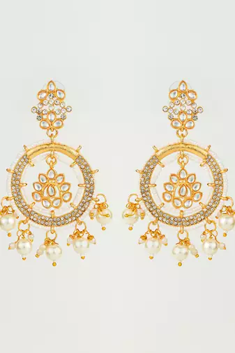 gold plated kundan and pearl dangler earrings for women & girls