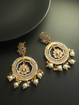 gold plated kundan and pearl dangler earrings for women & girls 3