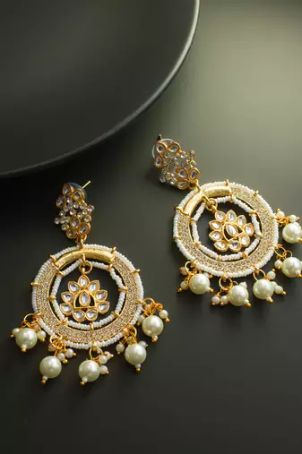 gold plated kundan and pearl dangler earrings for women & girls