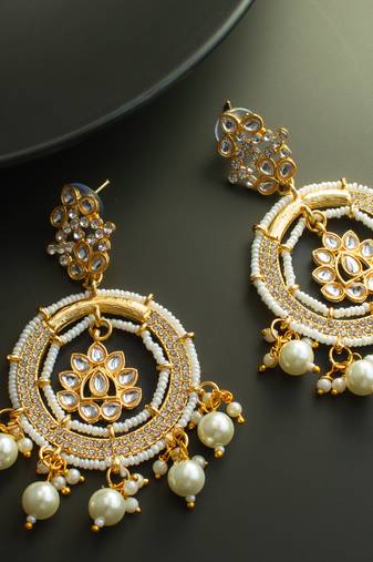 gold plated kundan and pearl dangler earrings for women & girls