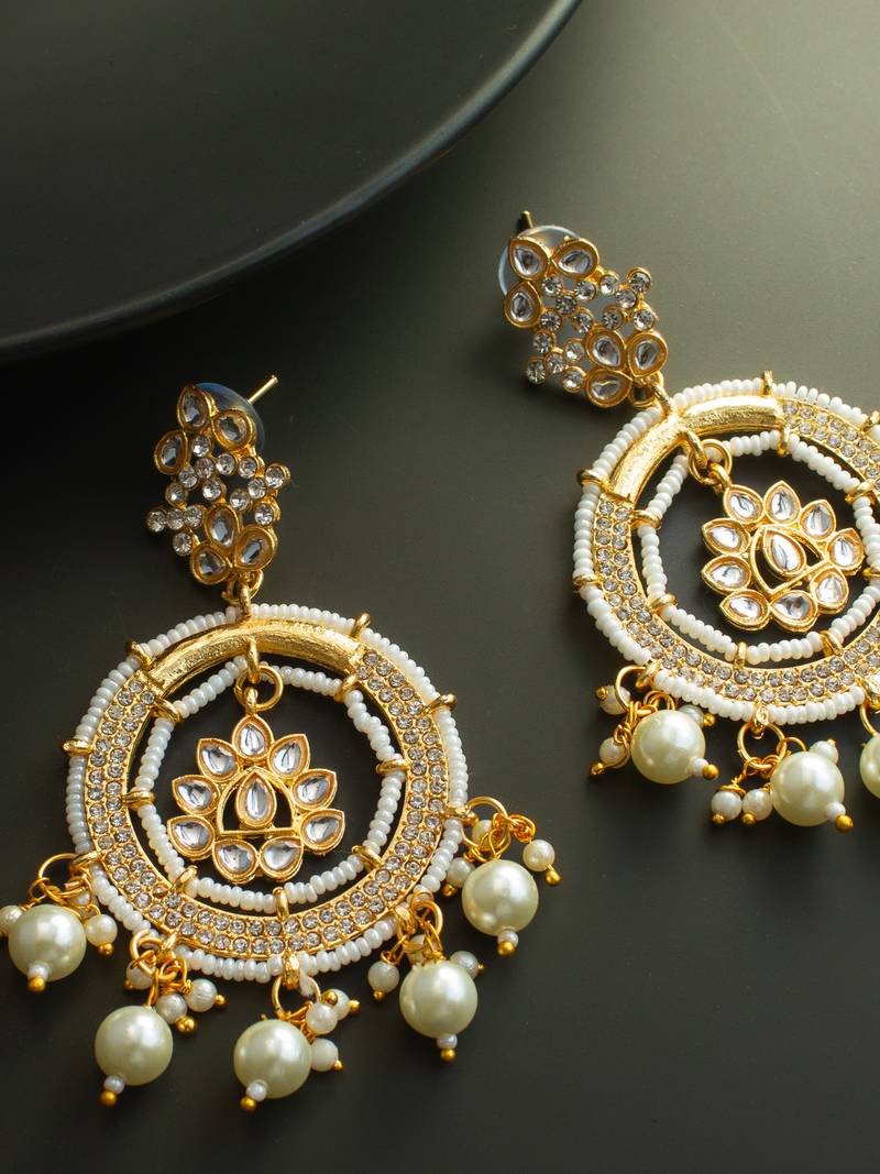 gold plated kundan and pearl dangler earrings for women & girls