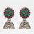 silver plated green & maroon traditional jhumka earrings for women