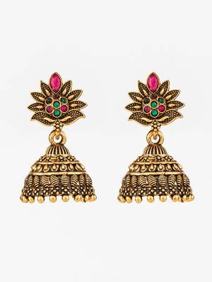 gold plated multicolor floral jhumka earrings for women & girls 2