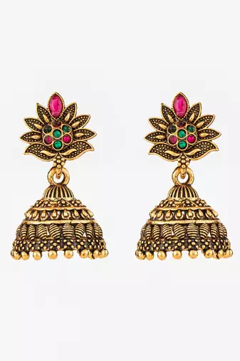 gold plated multicolor floral jhumka earrings for women & girls