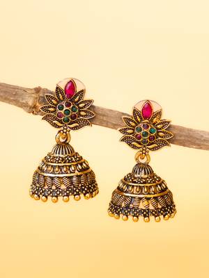 gold plated multicolor floral jhumka earrings for women & girls 3