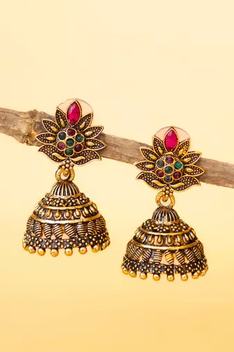 gold plated multicolor floral jhumka earrings for women & girls