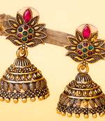 gold plated multicolor floral jhumka earrings for women & girls