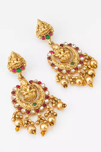 lakshmi temple chandbali earrings with kundan stones