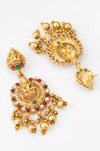 lakshmi temple chandbali earrings with kundan stones