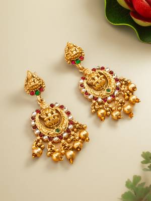 lakshmi temple chandbali earrings with kundan stones 5