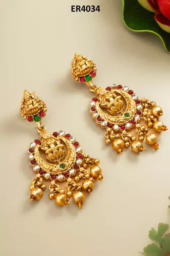 lakshmi temple chandbali earrings with kundan stones