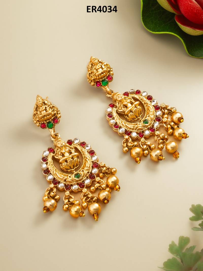 lakshmi temple chandbali earrings with kundan stones