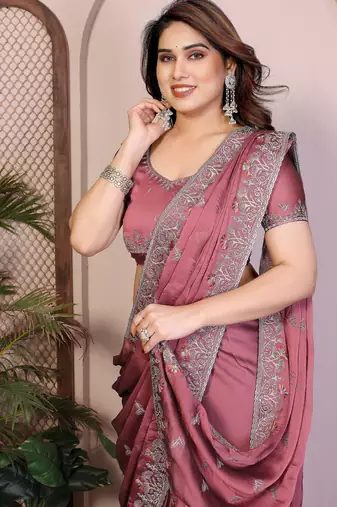 Women’s Pink Embroidered Saree