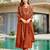 Rust brown embroidered cp vichitra anarkali suit set with dupatta for women